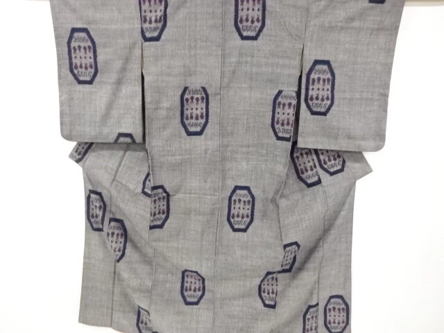 6698165: Japanese Kimono / Antique Kimono / Tsumugi / Woven Geometric