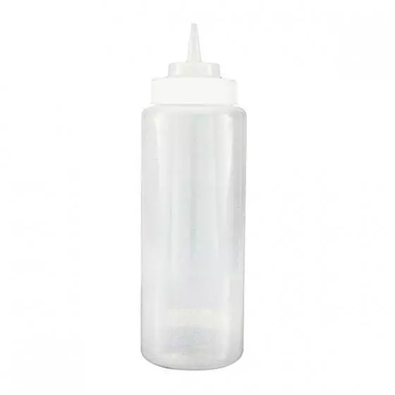 6x Sauce / Squeeze Bottle 1 Litre Wide Mouth Clear with White Top Dressing