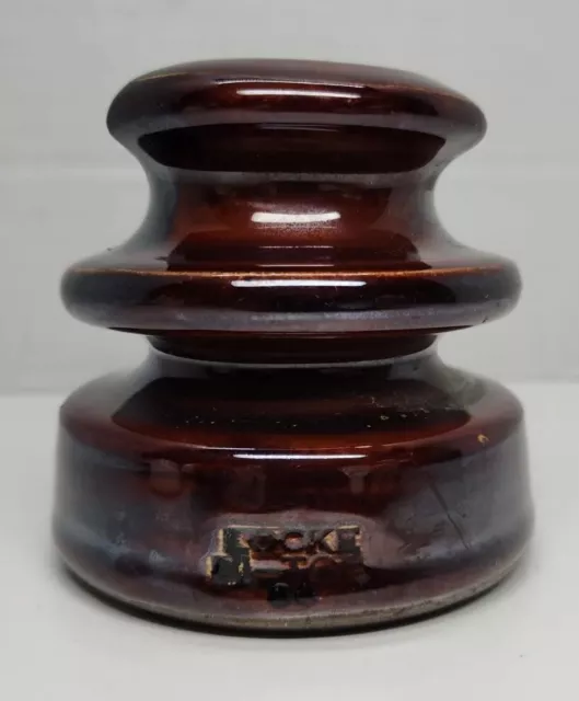 CD 216 Vintage Locke Hi-Top 66 Dark Brown Glazed Porcelain Wire Insulator Nice