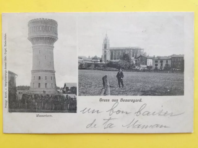 cpa Postkarte THIONVILLE GRUSS aus BEAUREGARD Wasserturm Cachet DIEDENHOFEN 1906