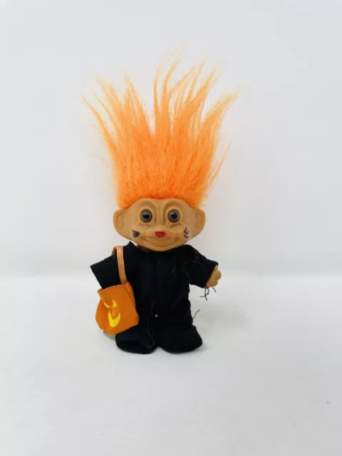 Vintage Russ Troll Doll Halloween Black Cat w/Orange Hair 3" Toy