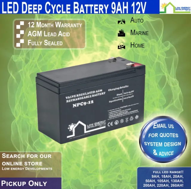 9AH AGM Battery Deep Cycle,12V Ideal for camping,caravans,RVs,Buses