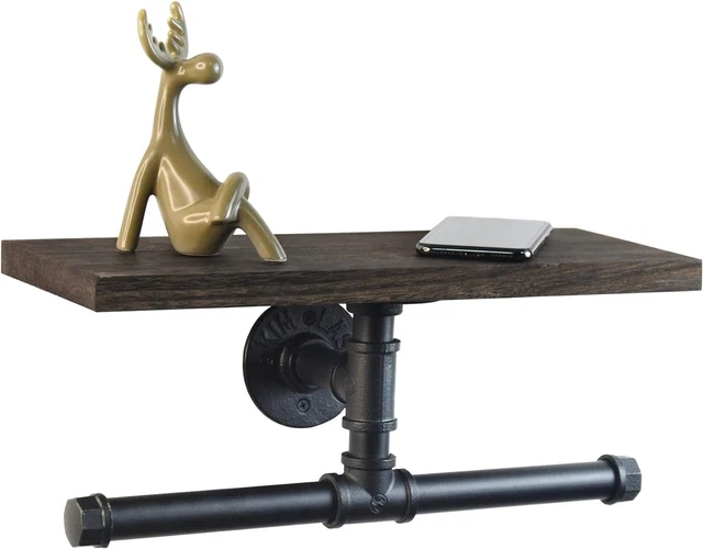 Industrial Pipe Toilet Paper Holder Double Roll Toilet Paper Roll Holder w/Shelf