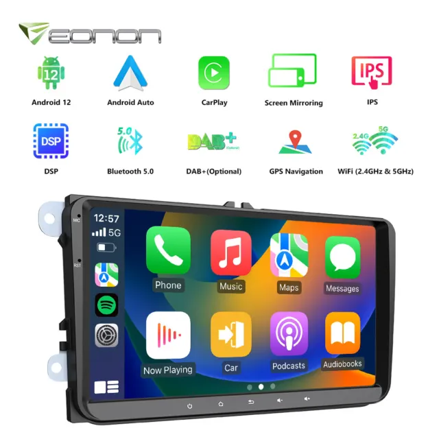 Android 12 9" Car Radio Stereo CarPlay GPS Sat Nav DAB+ For VW Golf Passat Polo