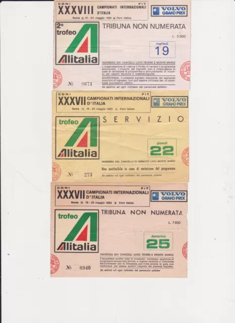 Tennis Internazionali Di Roma Lotto Di 3 Biglietti Del 1980-1981 Volvo Gran Prix