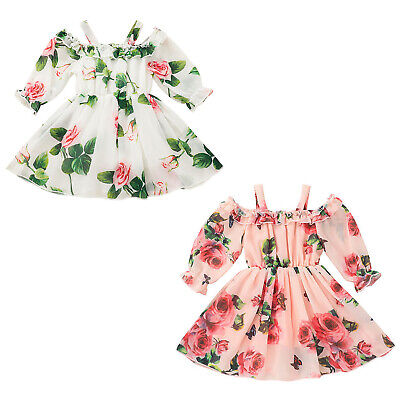 Kids Baby Girls Off Shoulder Floral Tutu Dress Princess Summer A-line Sundress