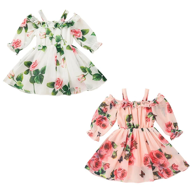 Kids Baby Girls Off Shoulder Floral Tutu Dress Princess Summer A-line Sundress