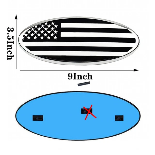 Silver US Flag 9Inch Car Front Grille Emblem Badge for F-150 F-250 Explorer Edge