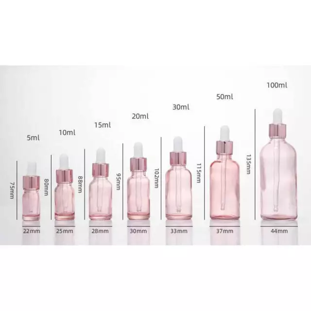 Pretty Pink: 5ml - 100ml Glass Dropper Bottles for Essential Oil Perfume Pipette