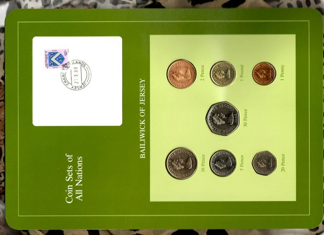 Coin Sets of All Nations Jersey w/card 1985-1988 UNC £1 1987 St OUEN 10K Mint
