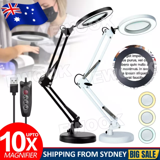 10X/5X Magnifying Glass with LED Light Magnifier Crafts Reading Desk Stand Lamp