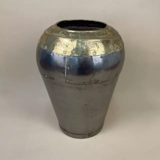 Antique Indian Metal Gold Silver Vase Pot Hammered Asian Planter Vintage