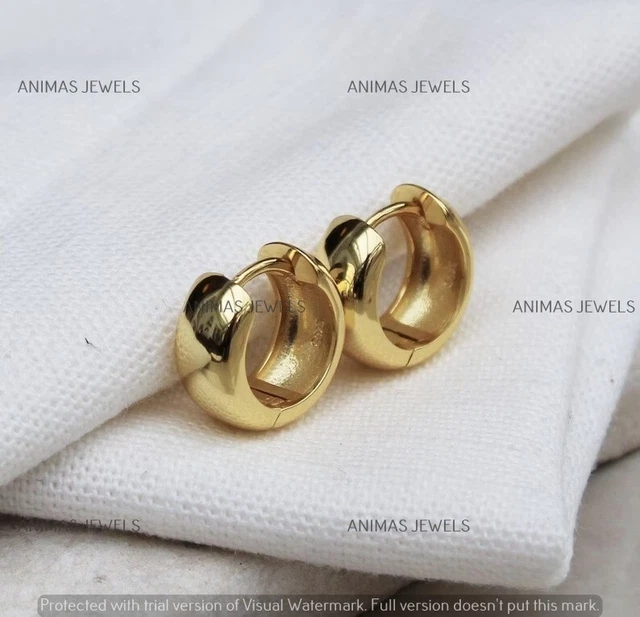 14K Yellow Gold Plated Classic Small Chunky Huggies Hoop Earrings