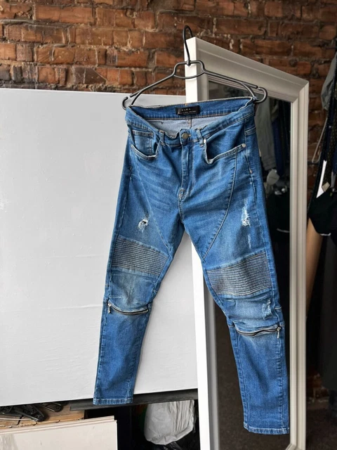 ZARA MAN JEAN en denim bleu vieilli avec double fermeture eclair au genou EUR 33 24 PicClick FR
