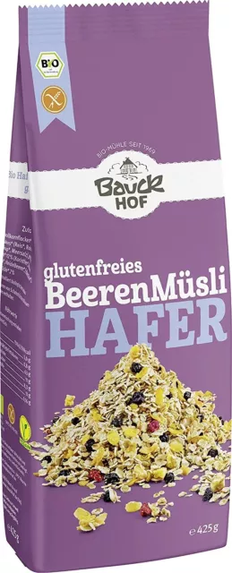 Bauckhof Bio-Hafer-Müsli mit Beeren, glutenfrei 425g | Frühstück süß