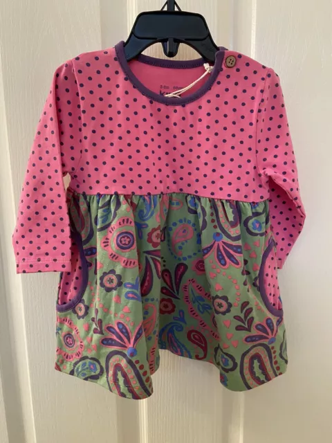 Kite Clothing Pink Green Floral Paisley Organic Dress Girls Size 3-6 Months NWT