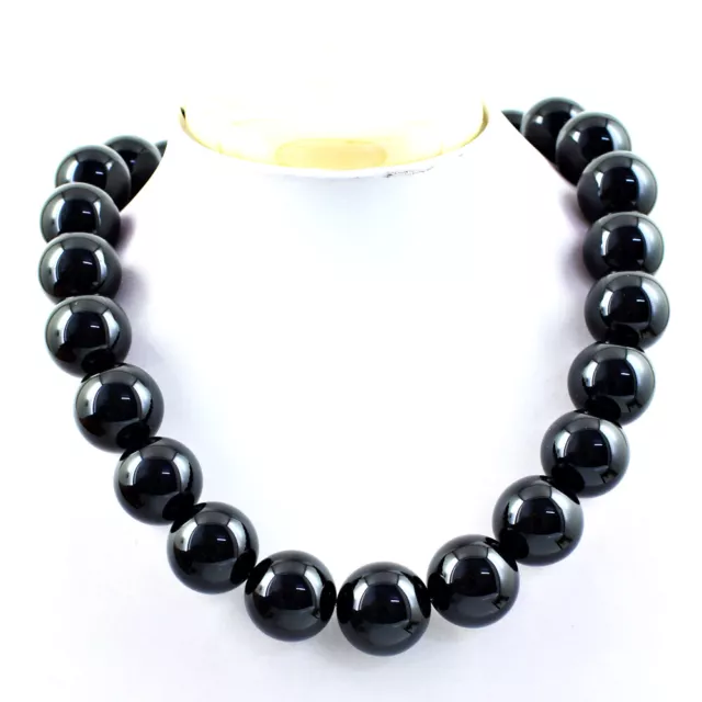 1250.00 Cts Natural Untreated Black Onyx Round Shape Beads Necklace NK 67E113