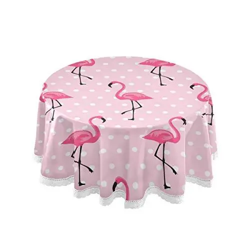 Tablecloth Beautiful Tropical Pink Flamingo Round Tablecloths Washable Dust-P...
