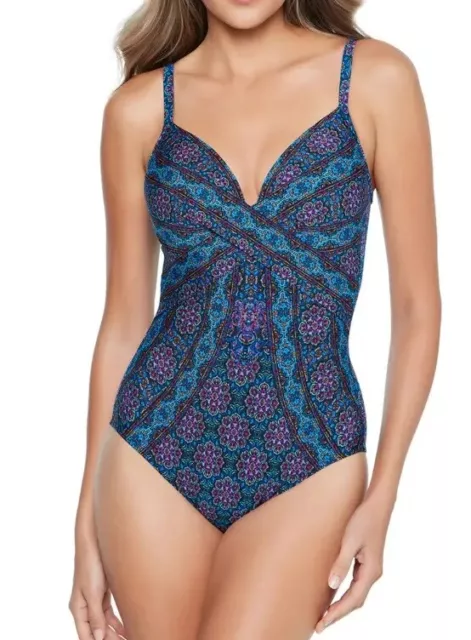 Miraclesuit MULTI Danube Bleu Captivate One Piece Swimsuit, US 8