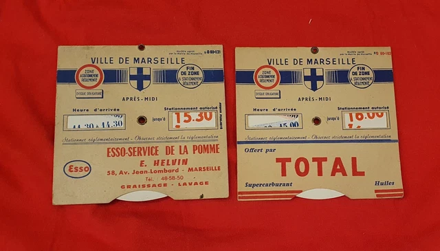 Lot de deux Disque de stationnement Automobile Marseille Esso Total Garage