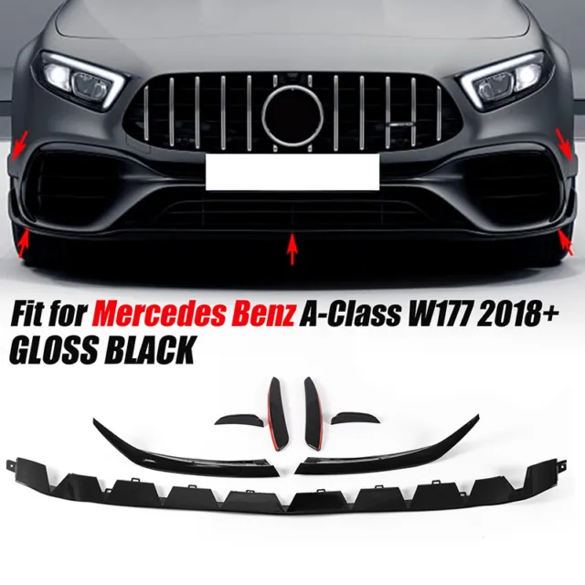 For Mercedes A-Class A35 Amg Line W177 2018 - On Front Lip Splitter Gloss Black
