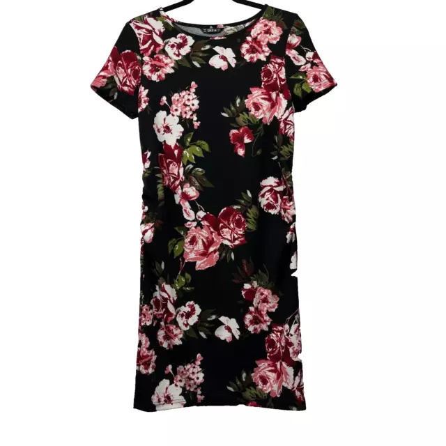 Shein Maternity Dress Women Medium Black Floral Midi Length Short Sleeve Ladies