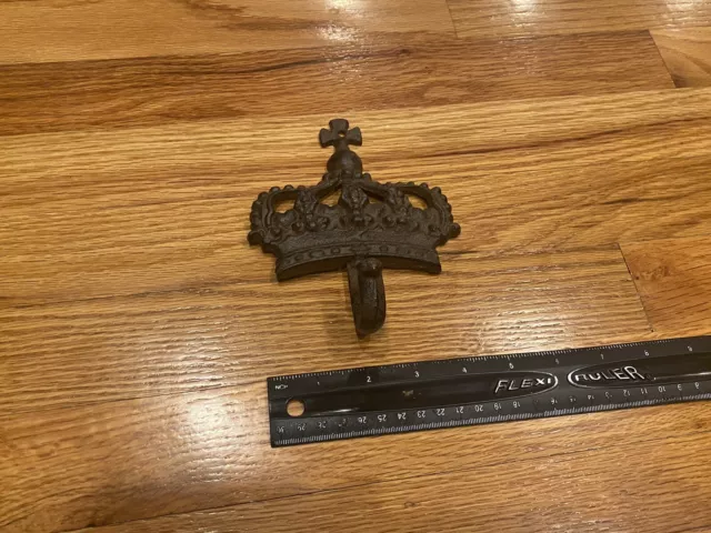 Unique Metal Hanger Hook - Crown With Cross - Nice Decorative Piece -Age Unknown 3