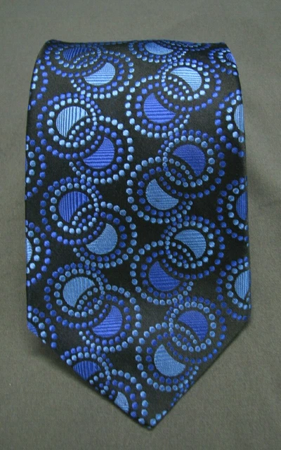 MURANO Men's Neck Tie BLUE/BLACK Circles WOVEN SILK Geometric Pattern VERY SLEEK