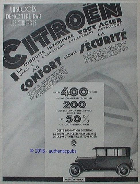 Publicite Automobile Citroen Conduite Interieure Tout Acier De 1927 French Ad