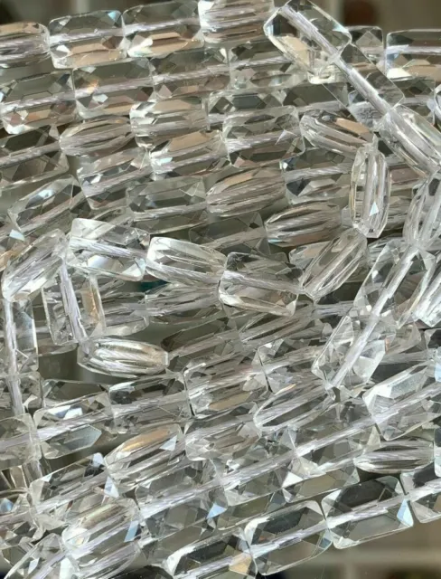 Strand Genuine Faceted Rectangle Crystal Quartz Beads  9x7mm  Great for Earrings
