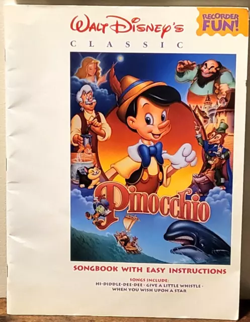Sheet Music Walt Disneys Classic Pinocchio Recorder Fun!: Songbook Easy Lessons