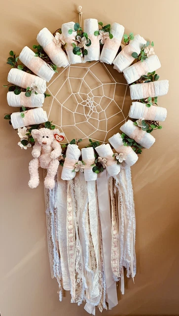Baby Girl Dreamcatcher Diaper Wreath Baby Shower Blush Tones