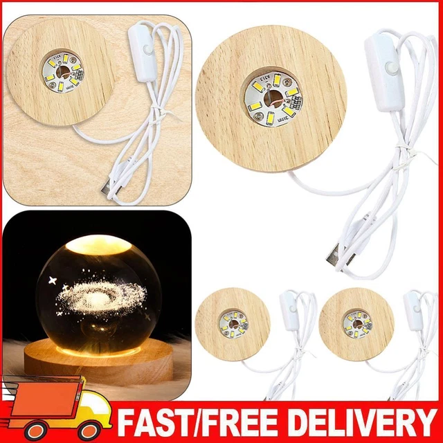 3PCS 4 INCH LED Display Stand Wooden Light Up Base Round for Resin Art ...