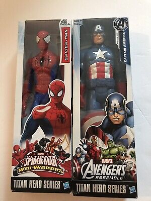 2 Marvel Avengers Titan Hero Series Figures~Spider-Man, Captain America