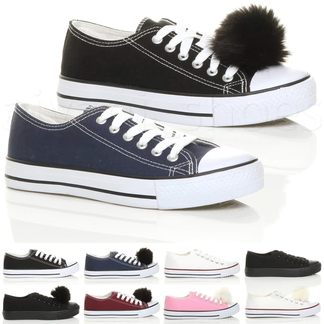 Scarpe Da Ginnastica Donna Pom Pom Pom Con Lacci In Tela Scarpe Da Ginnastica Plimsles Misura