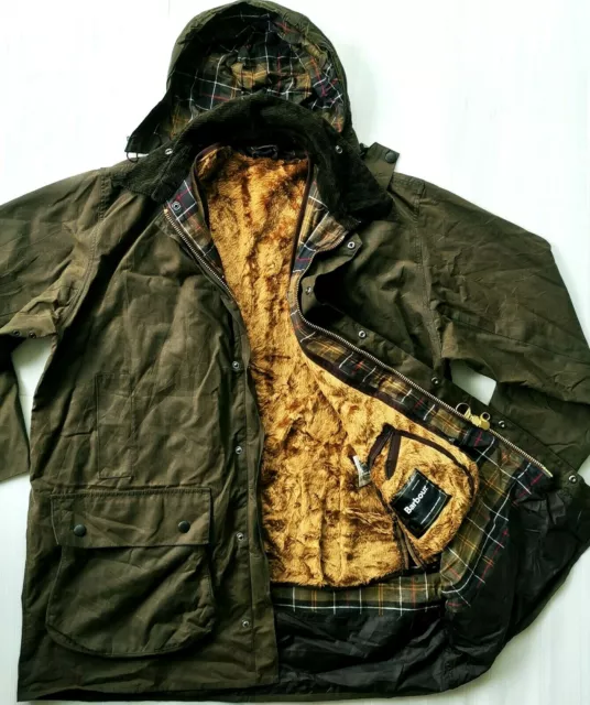 HOT BARBOUR NORTHUMBRIA Waxed Hood Warm Pile Fur Lined Sage Brown