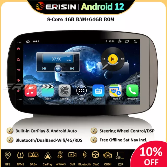 9" 64Go Android 12 Autoradio GPS CarPlay DSP DAB+ Wifi pour Mercedes Benz Smart