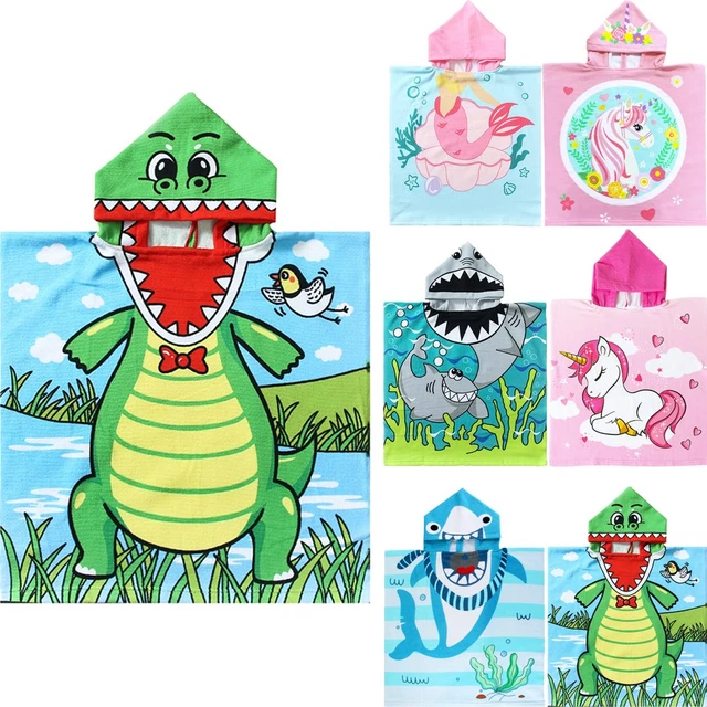 Dinosaur Kids Hooded Beach Towel Pool Bath Towel Soft Absorbent Poncho, 24" X 24