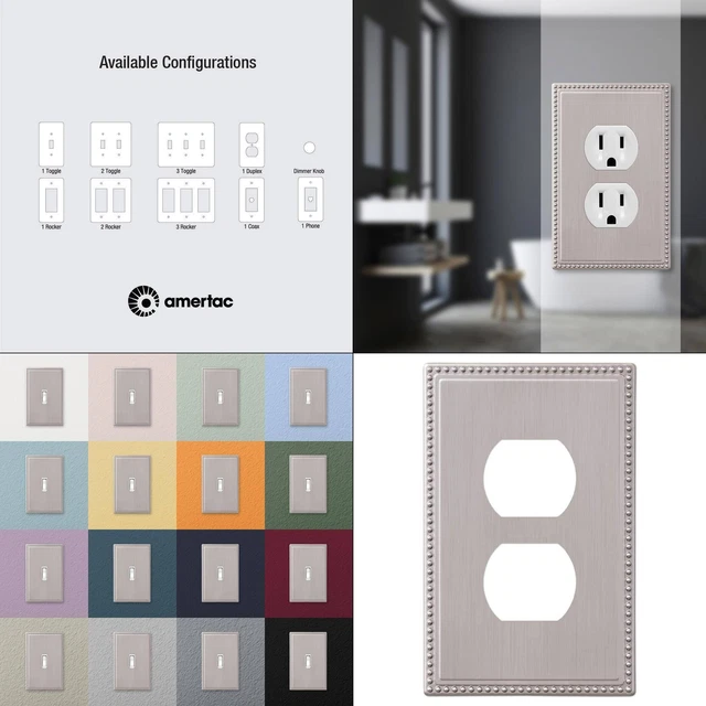 Perlina 1 Gang Duplex Metal Wall Plate - Brushed Nickel | Amerelle Steel Decor