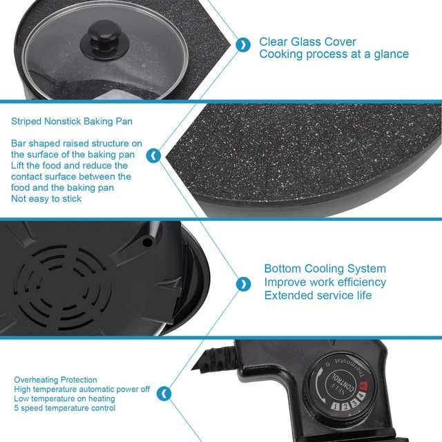 (2) 1350W Griglia elettrica pentola calda 2 in 1 materiale in lega di alluminio bastone prevenzione 5
