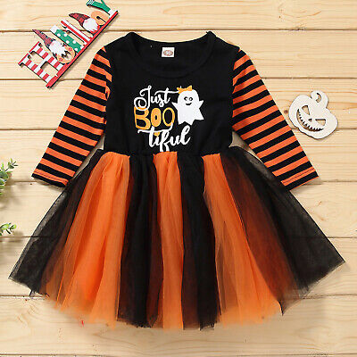 Toddler Baby Kids Girls Halloween Printed Patchwork Tulle Princess Dress Clothes