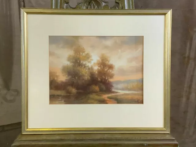Acquerello Guazzo Su Carta Firmato Paesaggio Molto Ben Incorniciato