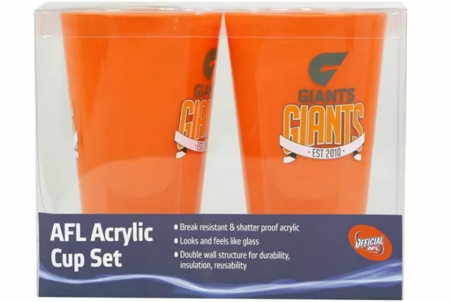 AFL GWS Greater Western Sydney Giants AFL Acrylic Tumbler Set of 2 - Brand New