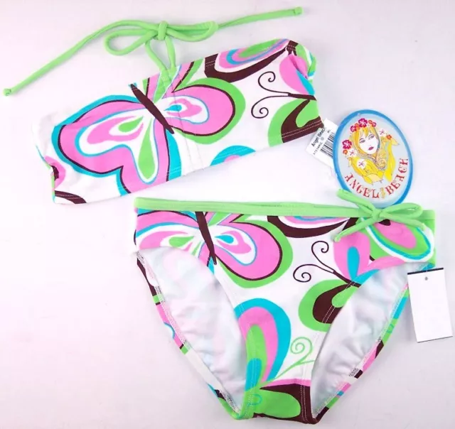 NWT Angel Beach Girl's 2 Pc. Retro Butterfly Bandeau Bikini Swimsuit, 16