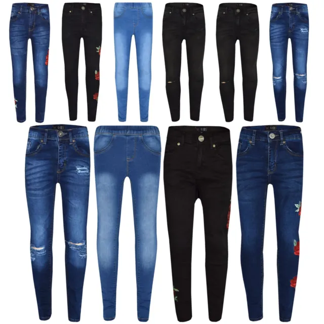 A2Z 4 Kids Girls Denim Ripped Jeans Comfort Stretch Trousers Pant Age 5-13 Years