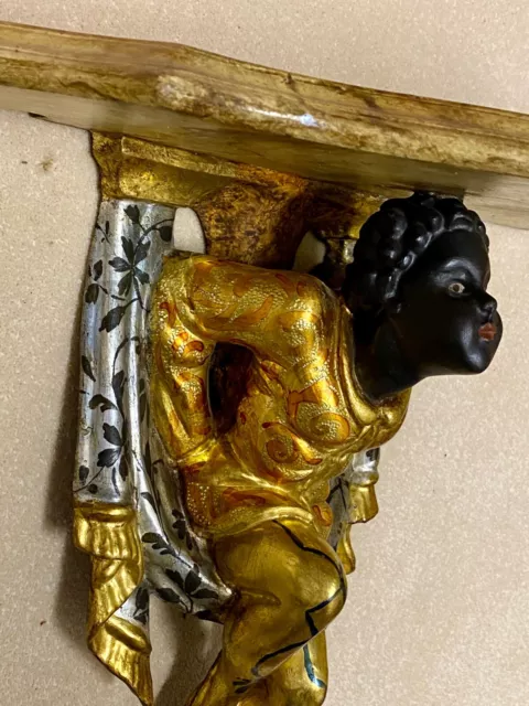 Stunning Hand Carved and Hand Painted Venetian Blackamoor Wall Sconce