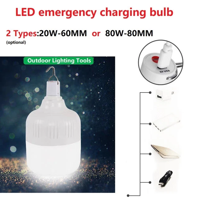 LED Außen Nachtlicht Birne Wiederaufladbar Tragbare Lampe 80W Notleuchten