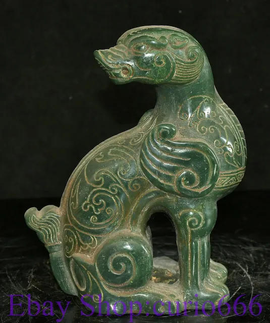 7" Rare Old Chinese Green Jade Dynasty Carving Double Head Pixiu Beast Statue