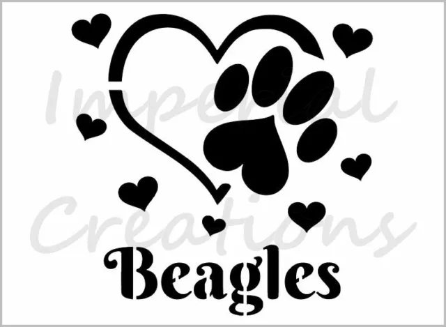 I Love Beagles Stencil Paw Print Dog Heart 8.5" x 11" Reusable Sheet S1006