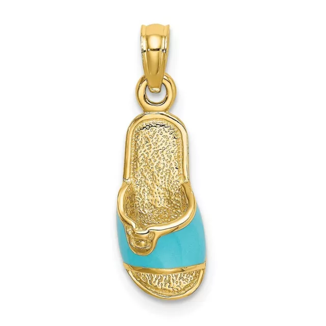 14K Yellow Gold w/ Blue Enamel Summer Slipper Pendant